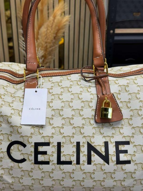 Celine Premium Quality Triomphe Canvas Duffle Travel Bag With Dust Bag (White Flower)