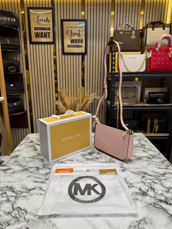 Michael_Kors Jet Set Pochette Signature Logo Crossbody Bag With Magnetic Box And Dust Bag (Pink-22318)
