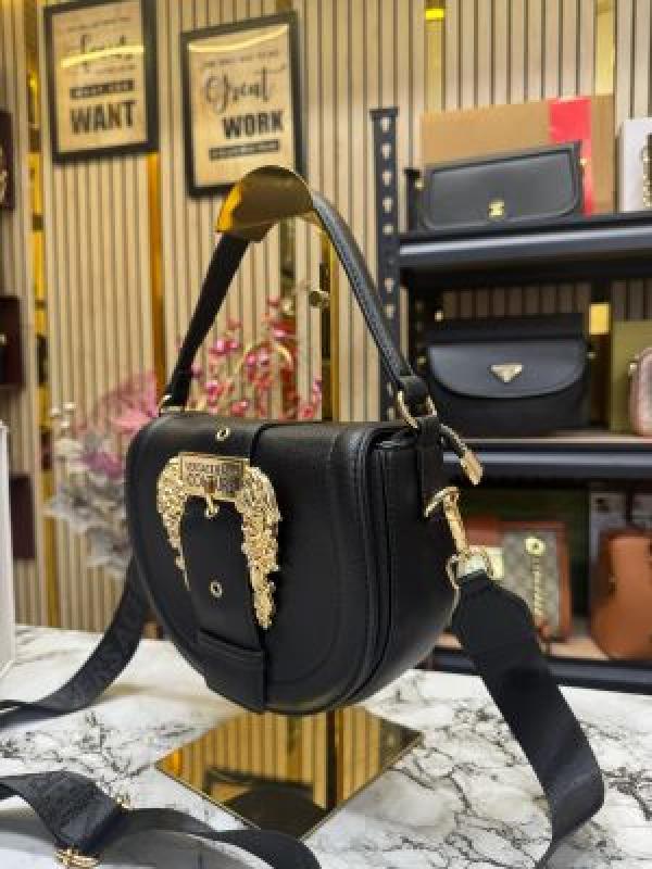 Versace shoulder bag in gold accents with magnetic closure bag (Black)