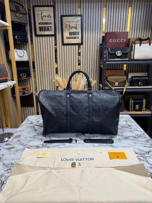 Loui_s Vuitton Keep All Bandouliere Embossed Duffle Bag With Dust Bag (Black)