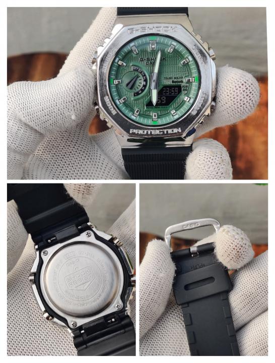 CASIO G-SHOCK 2100 METAL SILVER GREEN DIAL AT196