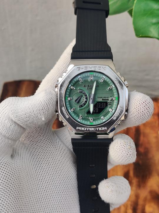 CASIO G-SHOCK 2100 METAL SILVER GREEN DIAL AT196