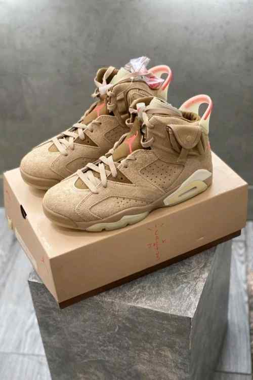 Nikee Air Jordan Retro 6 x Travis Scott British Khaki Top SEMI UA Batch SEUDE with og box dustbag