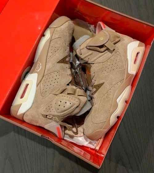 Nikee Air Jordan Retro 6 x Travis Scott British Khaki Top SEMI UA Batch SEUDE with og box dustbag