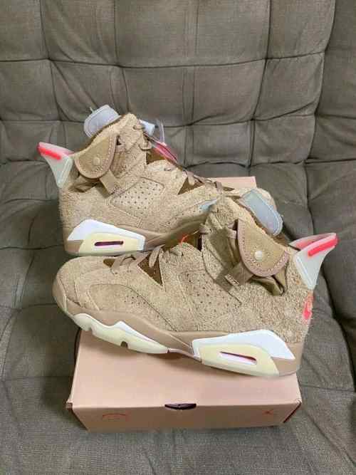 Nikee Air Jordan Retro 6 x Travis Scott British Khaki Top SEMI UA Batch SEUDE with og box dustbag