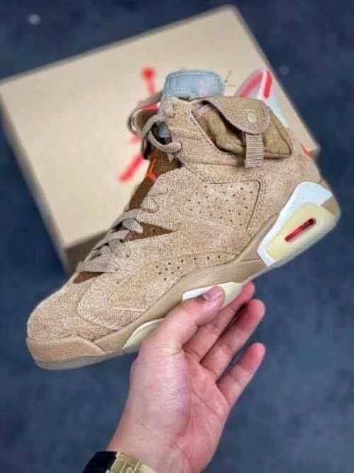 Nikee Air Jordan Retro 6 x Travis Scott British Khaki Top SEMI UA Batch SEUDE with og box dustbag