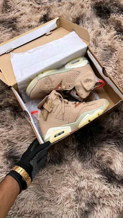 Nikee Air Jordan Retro 6 x Travis Scott British Khaki Top SEMI UA Batch SEUDE with og box dustbag