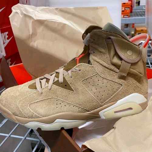 Nikee Air Jordan Retro 6 x Travis Scott British Khaki Top SEMI UA Batch SEUDE with og box dustbag