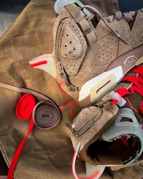 Nikee Air Jordan Retro 6 x Travis Scott British Khaki Top SEMI UA Batch SEUDE with og box dustbag