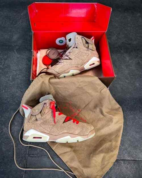 Nikee Air Jordan Retro 6 x Travis Scott British Khaki Top SEMI UA Batch SEUDE with og box dustbag