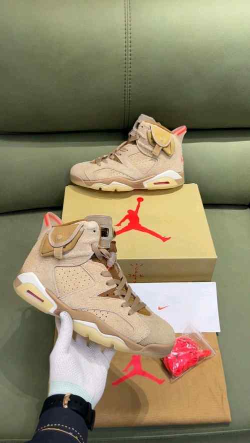 Nikee Air Jordan Retro 6 x Travis Scott British Khaki Top SEMI UA Batch SEUDE with og box dustbag