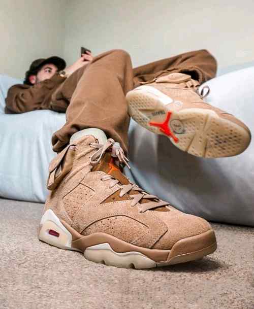 Nikee Air Jordan Retro 6 x Travis Scott British Khaki Top SEMI UA Batch SEUDE with og box dustbag