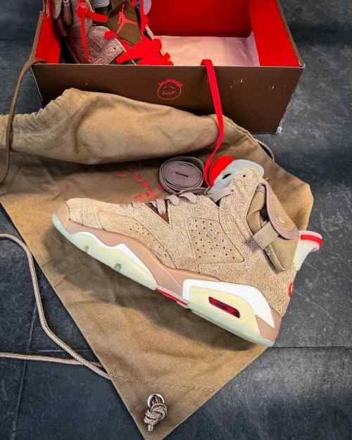 Nikee Air Jordan Retro 6 x Travis Scott British Khaki Top SEMI UA Batch SEUDE with og box dustbag
