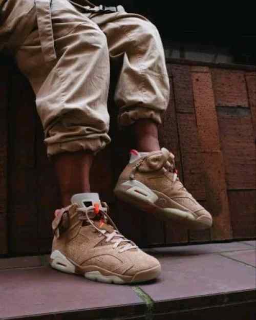 Nikee Air Jordan Retro 6 x Travis Scott British Khaki Top SEMI UA Batch SEUDE with og box dustbag