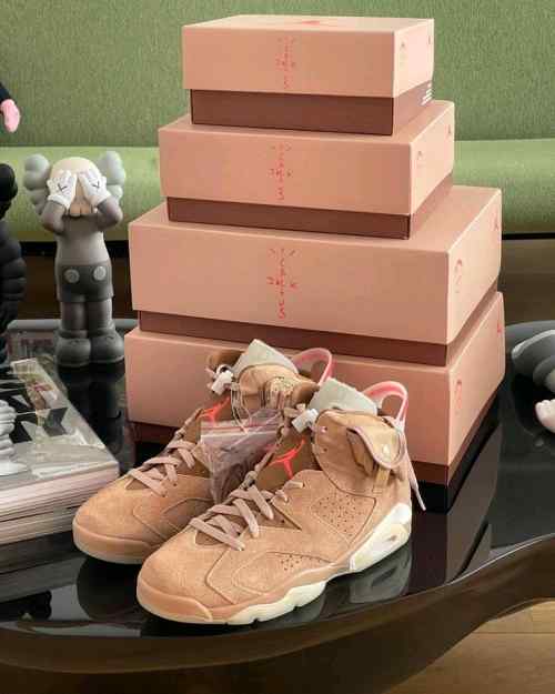 Nikee Air Jordan Retro 6 x Travis Scott British Khaki Top SEMI UA Batch SEUDE with og box dustbag