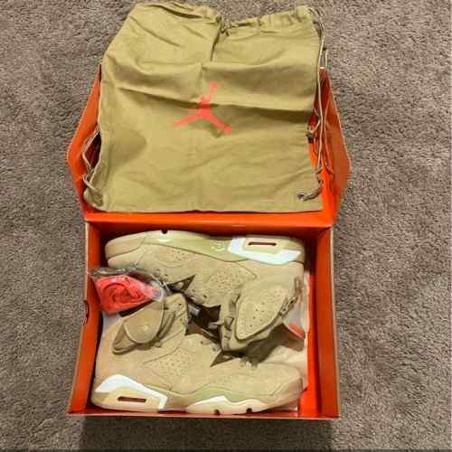 Nikee Air Jordan Retro 6 x Travis Scott British Khaki Top SEMI UA Batch SEUDE with og box dustbag