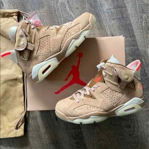 Nikee Air Jordan Retro 6 x Travis Scott British Khaki Top SEMI UA Batch SEUDE with og box dustbag