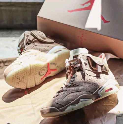 Nikee Air Jordan Retro 6 x Travis Scott British Khaki Top SEMI UA Batch SEUDE with og box dustbag