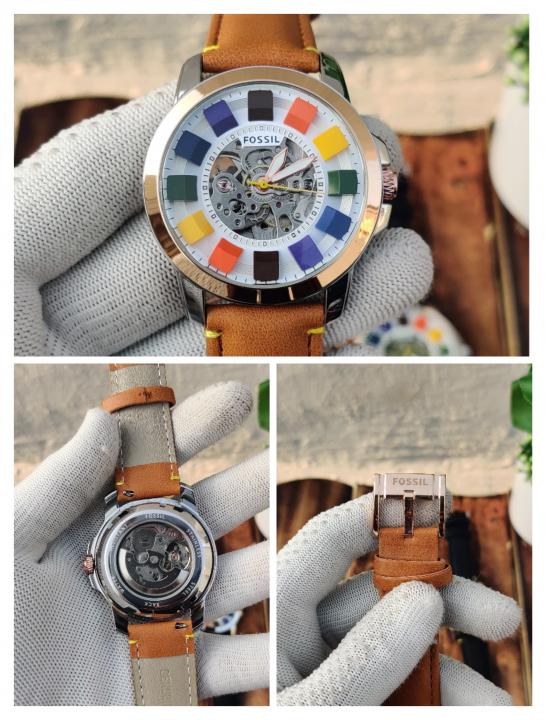 FOSSSIL GRANT COLOURS AUTOMATIC BROWN WHITE DIAL 341