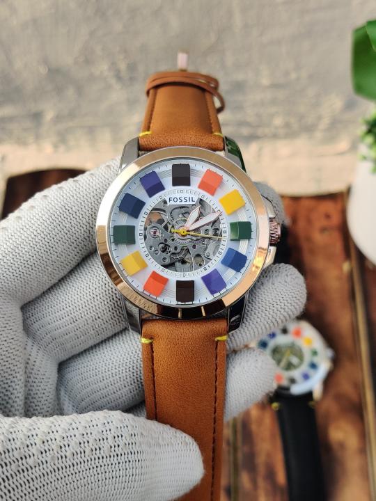 FOSSSIL GRANT COLOURS AUTOMATIC BROWN WHITE DIAL 341