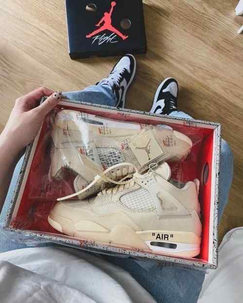 Jordan Retro 4 Offf Whitee SAIL CREAM for her Semi UA