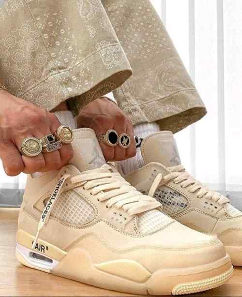 Jordan Retro 4 Offf Whitee SAIL CREAM for her Semi UA