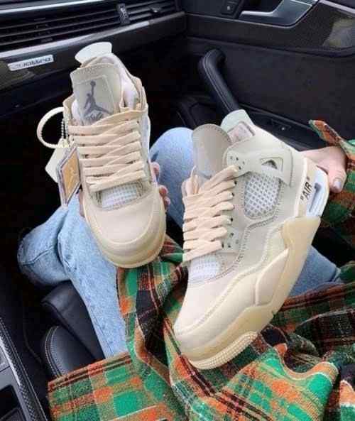 Jordan Retro 4 Offf Whitee SAIL CREAM for her Semi UA
