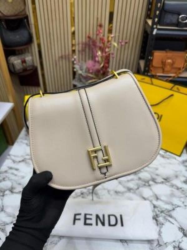 FEND_I COMON FF LOGO PLAQUE HANDBAG WITH OG BOX AND DUST BAG INCLUDING CARRY BAG PREMIUM QUALITY (APRICOT)