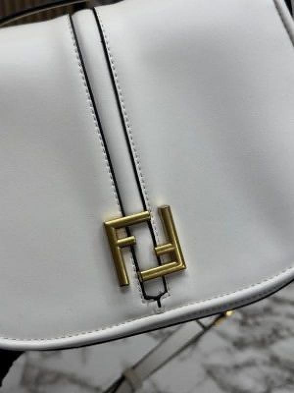 FEND_I COMON FF LOGO PLAQUE HANDBAG WITH OG BOX AND DUST BAG INCLUDING CARRY BAG PREMIUM QUALITY (WHITE)
