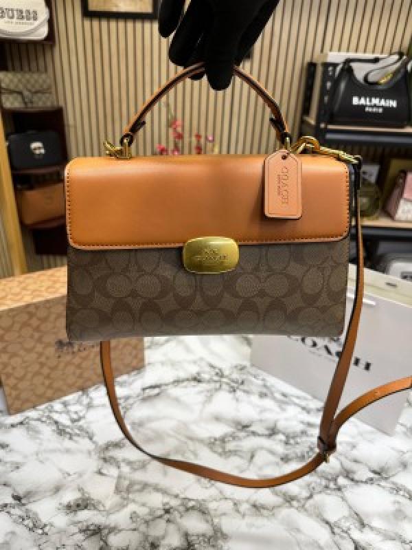 COAC_H ELIZA TOP HANDLE SLING WITH OG BOX AND DUST BAG WITH CARRY BAG (BROWN)