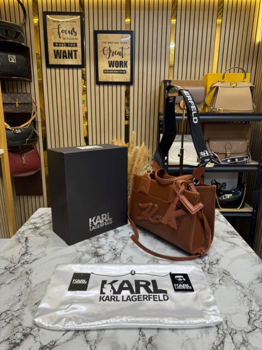 Karl Lagerfeld KSKUARE Embossed Hand Bag Brown (V-KA775)
