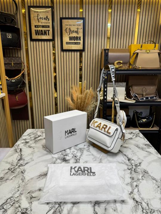 Karl Lagerfeld Maybelle Paris Camera Crossbody Bag With Pouch Premium Quality (White)