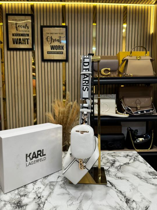 Karl Lagerfeld Maybelle Paris Camera Crossbody Bag With Pouch Premium Quality (White)
