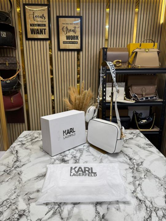 Karl Lagerfeld Maybelle Paris Camera Crossbody Bag With Pouch Premium Quality (White)