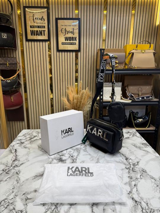 Karl Lagerfeld Maybelle Paris Camera Crossbody Bag With Pouch Premium Quality (White)