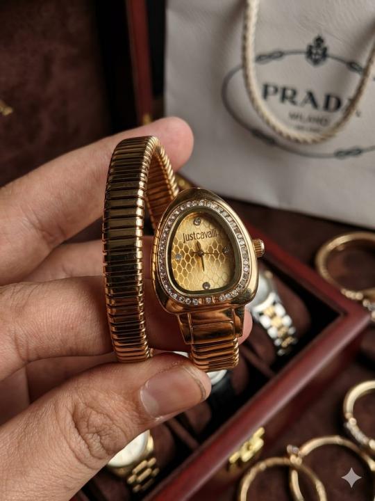 JUST CAVALLI SNAKE WATCH SINGLE RING ANALOGE WATCH GOLD GOLD 202