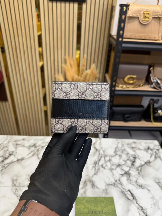 Gucc_i GG Supreme Bi-fold Leather Wallet With Box Including Card (60223-Black)