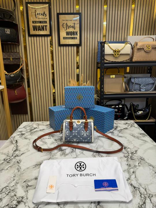 Tory_Burch T Monogram Petite Barrel Bag With Box And Dust Bag (T928-Denim)