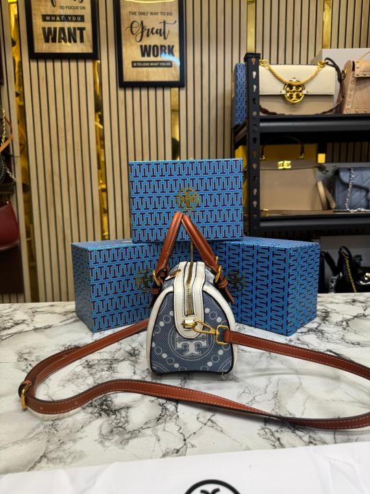 Tory_Burch T Monogram Petite Barrel Bag With Box And Dust Bag (T928-Denim)