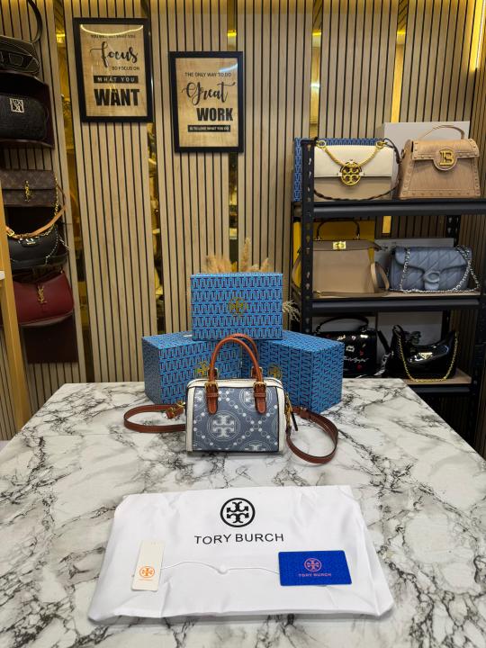 Tory_Burch T Monogram Petite Barrel Bag With Box And Dust Bag (T928-Denim)