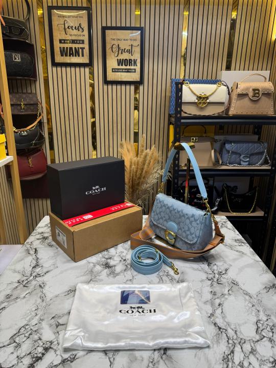 Coac_h Tabby Signature Canvas Jacquard Shoulder Bag  With Double Og Box And Dust Bag (Blue-C355)