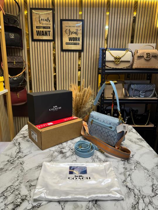 Coac_h Tabby Signature Canvas Jacquard Shoulder Bag  With Double Og Box And Dust Bag (Blue-C355)