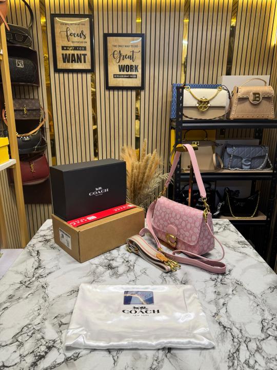 Coac_h Tabby Signature Canvas Jacquard Shoulder Bag  With Double Og Box And Dust Bag (Pink-C355)