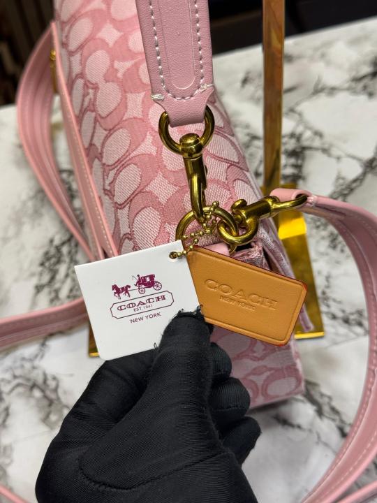 Coac_h Tabby Signature Canvas Jacquard Shoulder Bag  With Double Og Box And Dust Bag (Pink-C355)