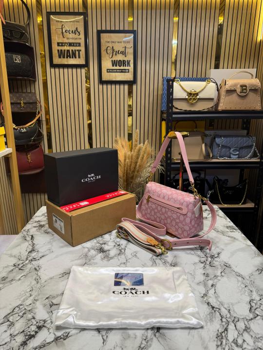 Coac_h Tabby Signature Canvas Jacquard Shoulder Bag  With Double Og Box And Dust Bag (Pink-C355)
