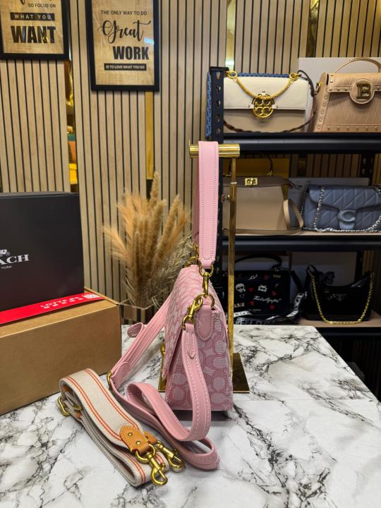 Coac_h Tabby Signature Canvas Jacquard Shoulder Bag  With Double Og Box And Dust Bag (Pink-C355)
