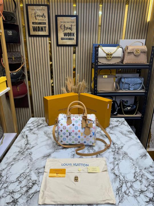 Loui_s Vuitton Speedy Monogram Multicolour Shoulder Bag With Box And Dust Bag (White-Flower) (13085)