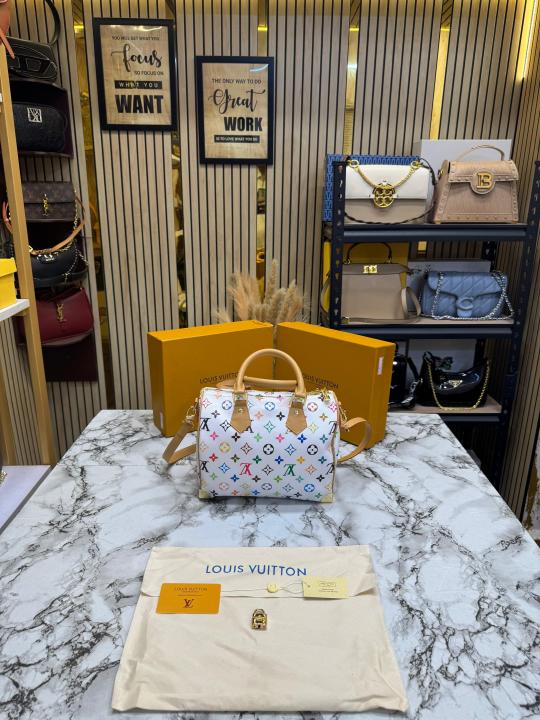 Loui_s Vuitton Speedy Monogram Multicolour Shoulder Bag With Box And Dust Bag (White-Flower) (13085)