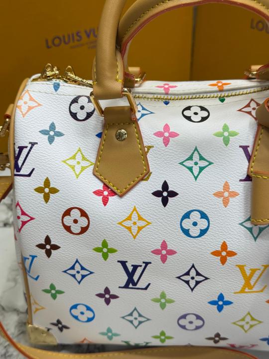 Loui_s Vuitton Speedy Monogram Multicolour Shoulder Bag With Box And Dust Bag (White-Flower) (13085)