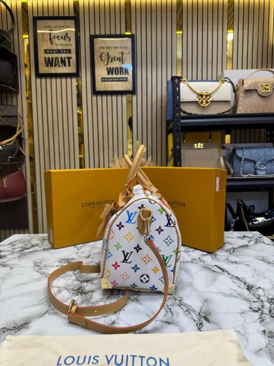 Loui_s Vuitton Speedy Monogram Multicolour Shoulder Bag With Box And Dust Bag (White-Flower) (13085)